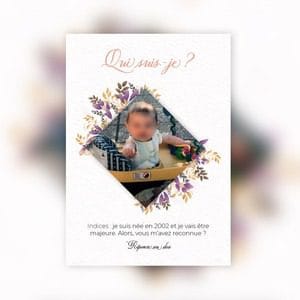 Carte d'invitation d'anniversaire 18 ans pour une jeune femme.